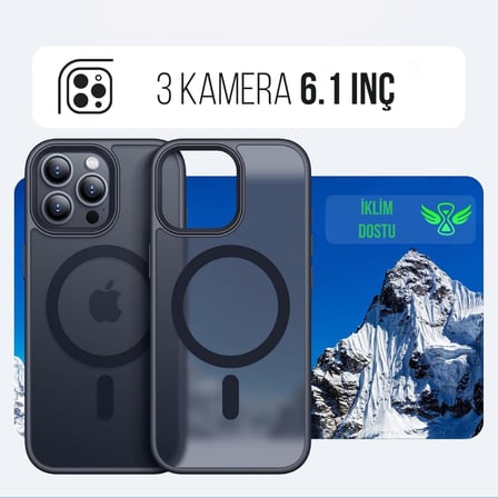 iPhone 13 Pro İçin Kılıf Kamera Korumalı Magsafe İle Uyumlu Kablosuz Şarj Özellikli Mat Şeffaf Renkli Telefon Kılıfı (Siyah)