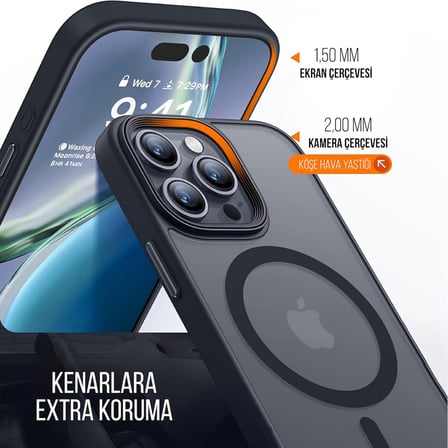 iPhone 13 Pro İçin Kılıf Kamera Korumalı Magsafe İle Uyumlu Kablosuz Şarj Özellikli Mat Şeffaf Renkli Telefon Kılıfı (Siyah)