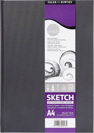 Simply eskiz defteri, orta tanecikli, 100 g/m², sert kapak, DIN A4 21 x 29,7 cm, yumuşak beyaz, 54 yaprak