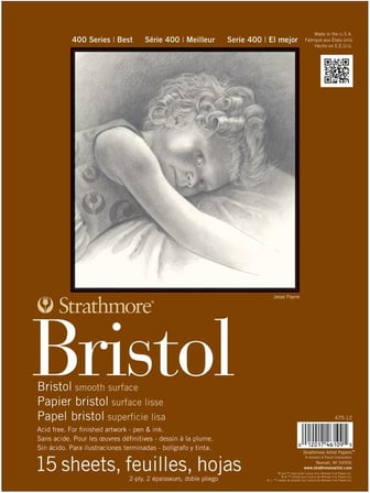 400 Serisi Bristol Kağıt Pedi, Pürüzsüz, Bant Ciltli, 9x12 inç, 15 Yaprak (2 Katlı) - Yetişkinler ve Öğrenciler için Sanatçı Kağıdı - İşaretleyiciler, Kalem ve Mürekkep