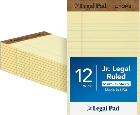 12,7 x 20,3 cm Yasal Bloknotlar, 12’li Paket, The Legal Pad Markası, Dar Çizgili, Sarı Kağıt, Her Yazı Bloknotunda 50 Yaprak, ABD’de Üretilmiştir