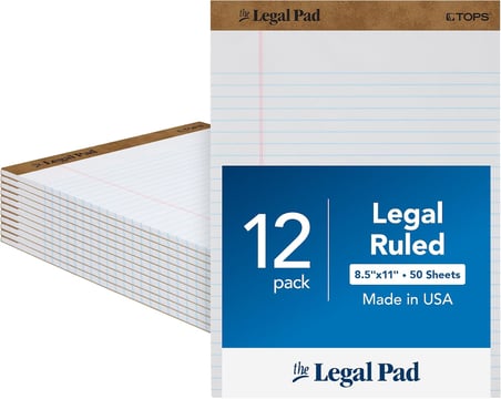 8,5 x 11 Yasal Ped, 12'li Paket, The Legal Pad Markası, Geniş Çizgili, Beyaz Kağıt, Yazı Defteri Başına 50 Yaprak, ABD'de Üretilmiştir (7533)