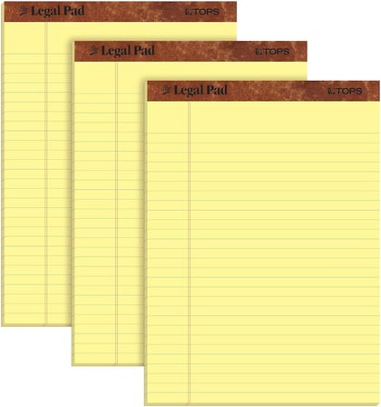 The Legal Pad Yazma Pedleri, 20,8 cm x 25,08 cm x 25,08 cm, Kanarya Kağıdı, Yasal Kural, 50 Yaprak, 3'lü Paket (75327)