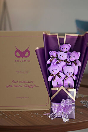 Premium 6 Yumoş  Mor Peluş Ayıcık Buketi- Doğum Günü, Özel Gün - Eşe, Sevgiliye HEDİYE