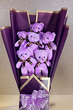 Premium 6 Yumoş  Mor Peluş Ayıcık Buketi- Doğum Günü, Özel Gün - Eşe, Sevgiliye HEDİYE