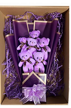 Premium 6 Yumoş  Mor Peluş Ayıcık Buketi- Doğum Günü, Özel Gün - Eşe, Sevgiliye HEDİYE