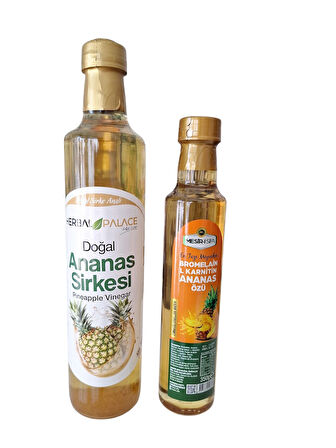 Ananas sirkesi 500 ml & Bromelian L Karnitin ananas özü 350 gr avantajlı ananas seti