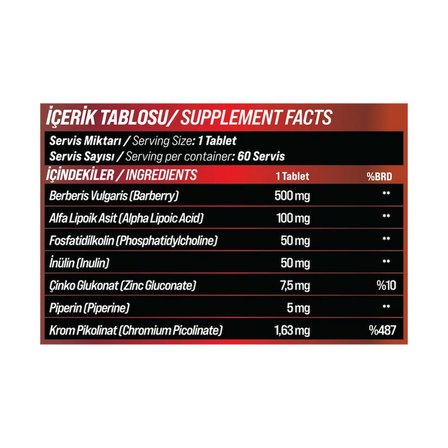 Grimsupps Berberis Vulgaris, Alfa Lipoik Asit, Çinko ve Krom Kompleks (60 Tablet)