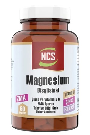 NCS ZMA Kompleks - Magnezyum Bisglisinat, Çinko ve Vitamin B6 60 Tablet
