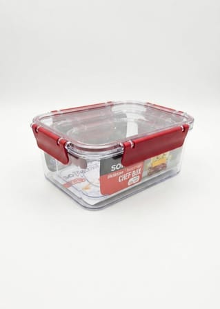 Softchef 3'lü Sızdırmaz Saklama Kabı Seti - 375 ml / 800 ml / 1700 ml Dikdörtgen Kilitli Erzak ve Erzak Kutusu, BPA Free Şeffaf Buzdolabı İçi Düzenleyici Organizer (KIRMIZI)