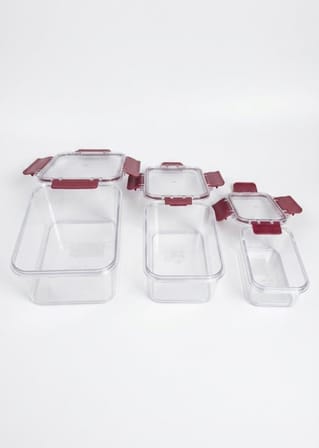 Softchef 3'lü Sızdırmaz Saklama Kabı Seti - 375 ml / 800 ml / 1700 ml Dikdörtgen Kilitli Erzak ve Erzak Kutusu, BPA Free Şeffaf Buzdolabı İçi Düzenleyici Organizer (KIRMIZI)