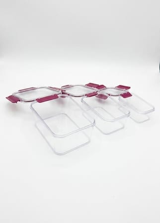 Softchef 3'lü Sızdırmaz Saklama Kabı Seti - 375 ml / 800 ml / 1700 ml Dikdörtgen Kilitli Erzak ve Erzak Kutusu, BPA Free Şeffaf Buzdolabı İçi Düzenleyici Organizer (KIRMIZI)