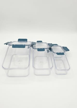 Softchef 3'lü Sızdırmaz Saklama Kabı Seti - 375 ml / 800 ml / 1700 ml Dikdörtgen Kilitli Erzak ve Erzak Kutusu, BPA Free Şeffaf Buzdolabı İçi Düzenleyici Organizer (LACİVERT)