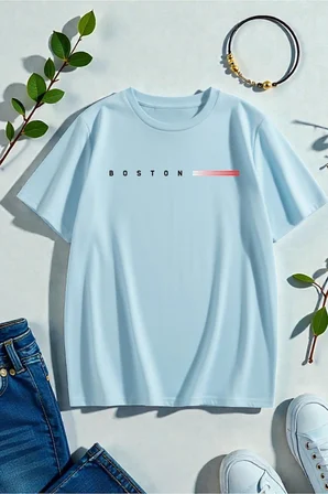 Unisex Boston Tasarım Basklı Tshirt
