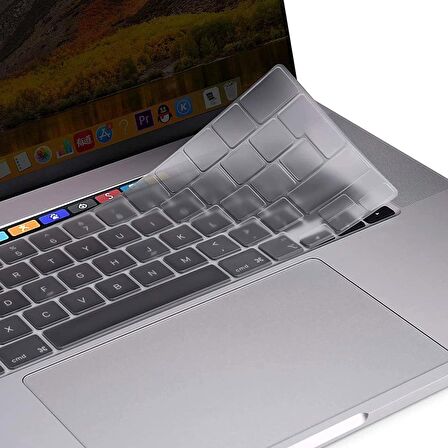 MacBook Pro 2019 16" A2141 Touchbar ile Uyumlu Türkçe Q Klavye Slim Şeffaf Klavye Koruyucu Kılıf