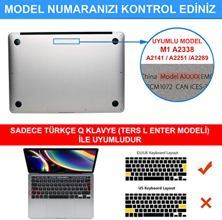 Apple MacBook Pro 13 inç M1 Çip A2338 Uyumlu Alt Üst Kılıf + Klavye Kılıfı + Ekran Koruyucu Film