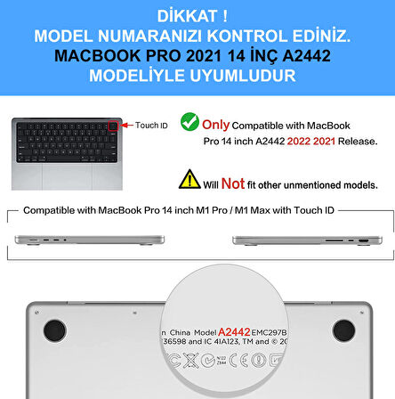 NovStrap Apple Macbook Pro 14 inç 2021 M1 Pro/Max A2442 Uyumlu Kılıf Kapak Matte Anti Fingerprint