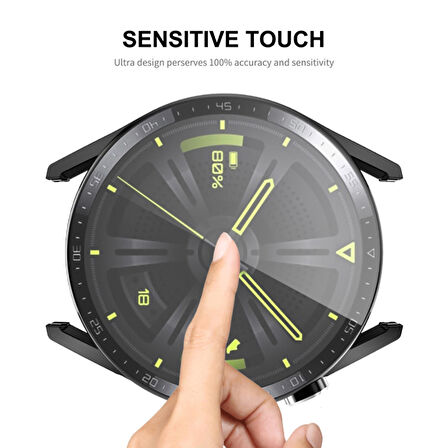NovStrap Huawei Watch GT3 46mm ile Uyumlu Ekran Koruyucu Temperli Cam ve Kasa Koruyucu Sert PC