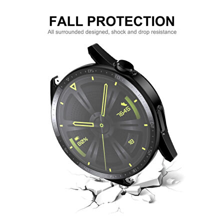 NovStrap Huawei Watch GT3 46mm ile Uyumlu Ekran Koruyucu Temperli Cam ve Kasa Koruyucu Sert PC