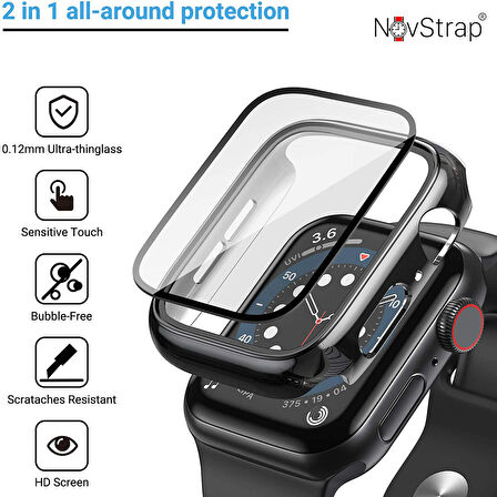 Apple Watch Series 7 41mm Kılıf Ekran ve Kasa Koruyucu 360 Tam Koruma Premium Kapak Sert Pc Metalik