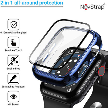 Apple Watch Series 7 41mm Kılıf Ekran ve Kasa Koruyucu 360 Tam Koruma Premium Kapak Sert Pc Metalik