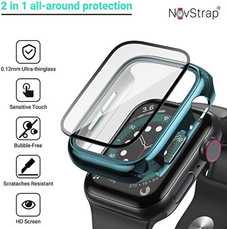 Apple Watch Uyumlu Series 7 41mm Kılıf Ekran ve Kasa Koruyucu 360 Tam Koruma Premium Kapak Sert Pc Metalik 