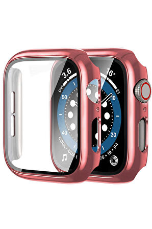 Apple Watch Uyumlu Series 7 45mm Kılıf Ekran ve Kasa Koruyucu 360 Tam Koruma Premium Kapak Sert Pc Metalik 