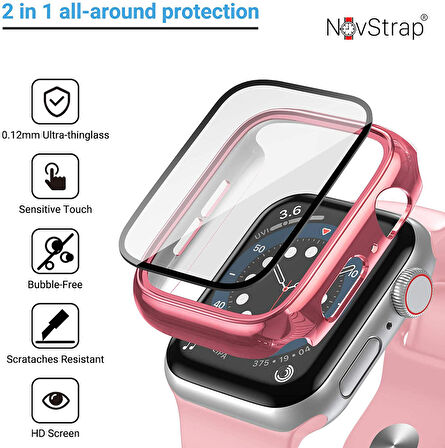 Apple Watch Uyumlu Series 7 45mm Kılıf Ekran ve Kasa Koruyucu 360 Tam Koruma Premium Kapak Sert Pc Metalik 