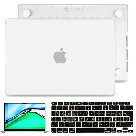 NovStrap Apple MacBook Air 13 inç 2021 M1 Çip A2337 Uyumlu Mat Kılıf + Siyah Klavye Kılıfı + Film