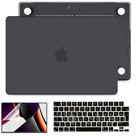 NovStrap Apple MacBook Pro 2021 M1 14.2 inc A2442 Uyumlu Mat Kılıf + Siyah Klavye Kılıfı + Film