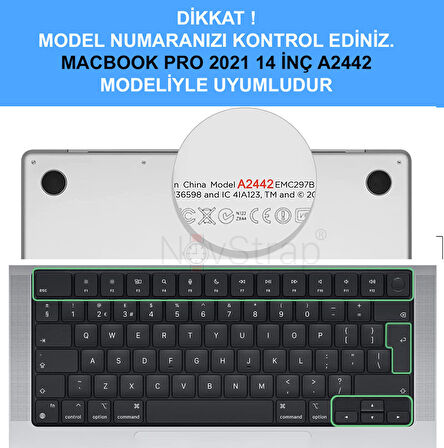NovStrap Apple MacBook Pro 2021 M1 14.2 inc A2442 Uyumlu Mat Kılıf + Siyah Klavye Kılıfı + Film