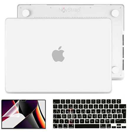 NovStrap Apple MacBook Pro 2021 M1 14.2 inc A2442 Uyumlu Mat Kılıf + Siyah Klavye Kılıfı + Film