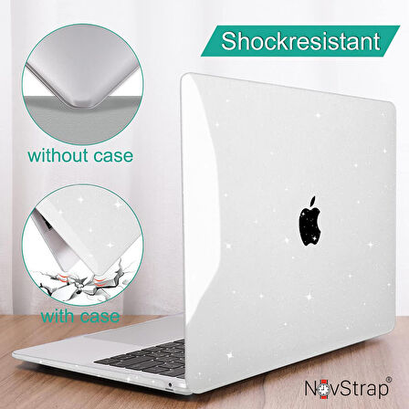 NovStrap Apple MacBook Pro 2021 13 inç M1 Çipli A2338 A1706 A1708 A1989 Uyumlu Parlak Simli Kılıf