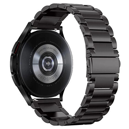 NovStrap Samsung Galaxy Watch 4 Seri 40-42-44-46 Mm Uyumlu Kordon (20 Mm) Çelik Klasik Metal Kordon
