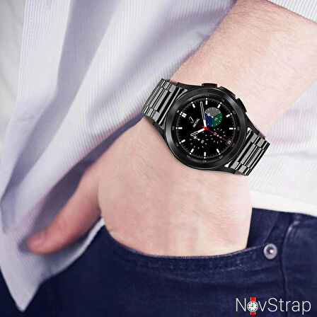 NovStrap Samsung Galaxy Watch 4 Seri 40-42-44-46 Mm Uyumlu Kordon (20 Mm) Çelik Klasik Metal Kordon