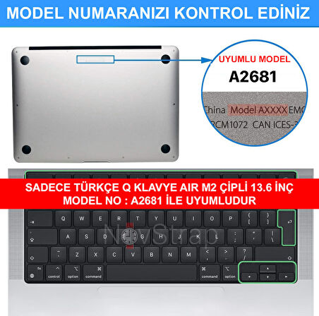 NovStrap Apple Macbook Air 2022 13.6 M2 A2681 Uyumlu Türkçe Q Klavye Şeffaf Klavye Koruyucu Kılıf