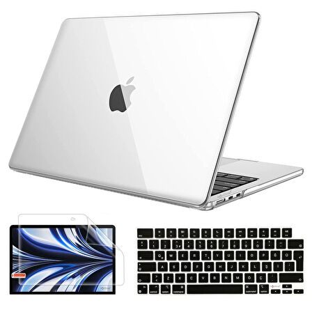 NovStrap Apple MacBook Air 13.6 inç 2022 M2 Çip A2681 Uyumlu Kılıf Parlak-Siyah Klavye Kılıfı-Film