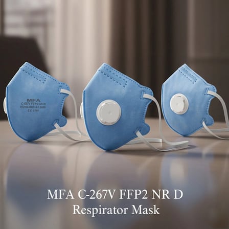 MFA C-267V FFP2 NR D Ventilli Katlanabilir Toz Maskesi - Hydro-Charging Filtre, Baret Uyumlu