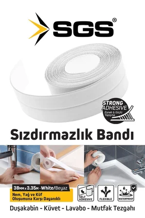 SGS 1241 Küf Tutmaz Duşakabin Küvet Lavabo Su Sızdırmazlık Bandı 38mm x 3.35m