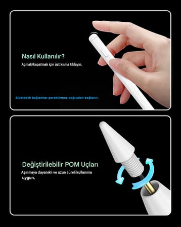 iPad 2018 Sonrası için Avuç İçi Red (Palm Rejection) Özellikli Yazı Çizim Kalemi 