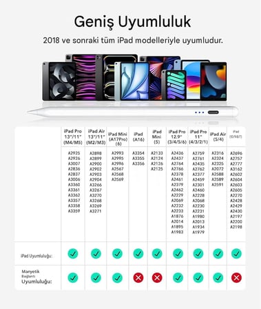 iPad 2018 Sonrası için Avuç İçi Red (Palm Rejection) Özellikli Yazı Çizim Kalemi 