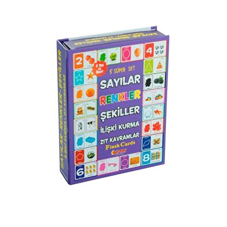 FABBATOYS Flash Cards - 5 Süper Set - Sayılar+Renkler+Şekiller+İlişki Kurma+Zıt Kavramlar / +2 yaş
