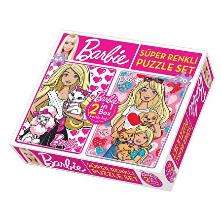 FABBATOYS Süper Renkli 2si1 arada Puzzle Set - Barbie / 54+70 Parça Puzzle