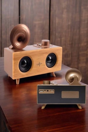 Bluetooth Hoparlör Ahşap Klasik Retro Gramofon 1800 mAh