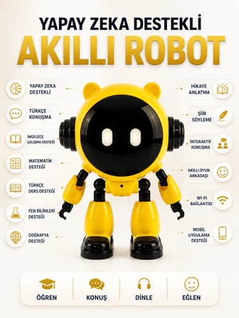 Özellikli Yapay Zeka Çocuk Robotu Türkçe İngilizce Matematik Fen Ders Desteği