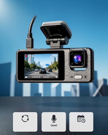 3 Kameralı Araç DVR 1080P Ön + HD Arka + İç Kamera 2'' Ekran