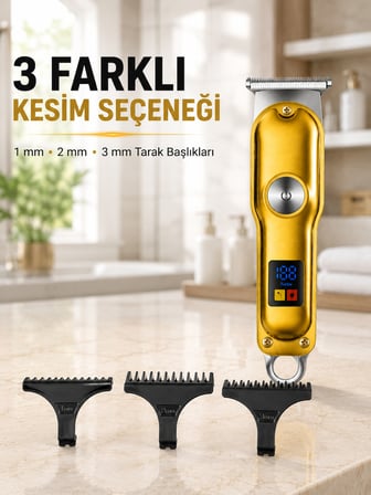 T Bıçaklı Erkek Tıraş Makinesi USB Şarjlı LED Göstergeli Turbo Özellikli Saç