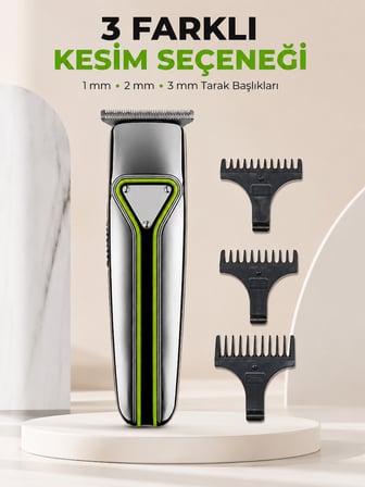 Erkek Saç Sakal Kesme Makinesi Profesyonel T Bıçaklı USB Şarjlı Ense Favori