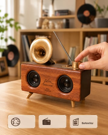 Nostaljik Gramofon Bluetooth Hoparlör 1800 mAh Batarya