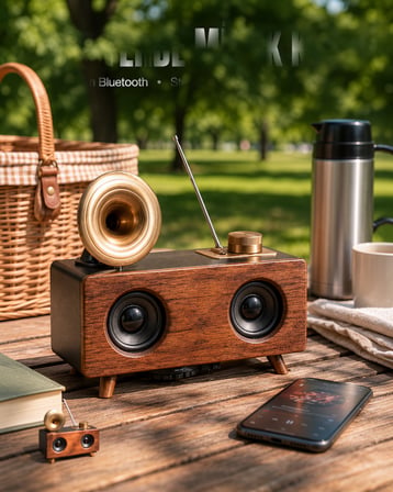 Ahşap Retro Gramofon Hoparlör Bluetooth 1800 mAh